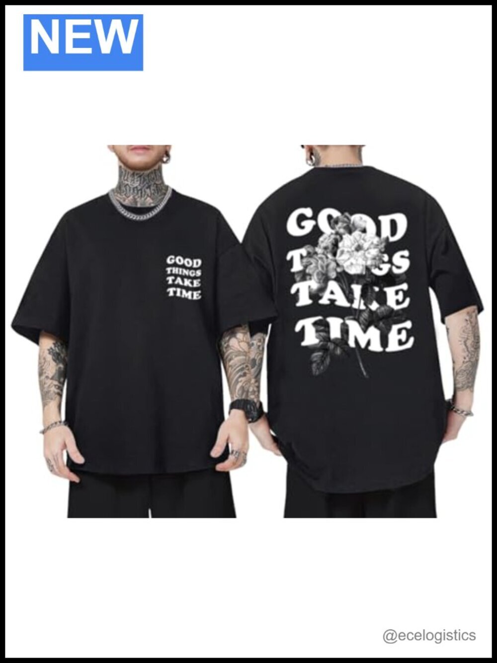 Men's Oversized Floral Letter Print Graphic T-Shirt Cotton Loose Fit Retro